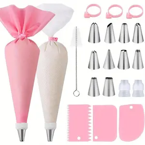 40pcs Cake Decorating Tool Set, Includes 10 Icing Tips, 3 Cream Tubes, Reusable Piping Bag, 20 Bags, Cleaning Brush, Connectors, Cupcake Decorations