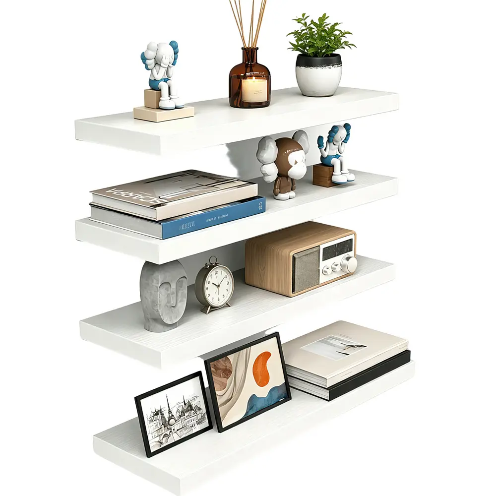 Rustic Floating Shelves Set of 4, Wall-Mounted with Invisible Brackets for Living Room, Bathroom