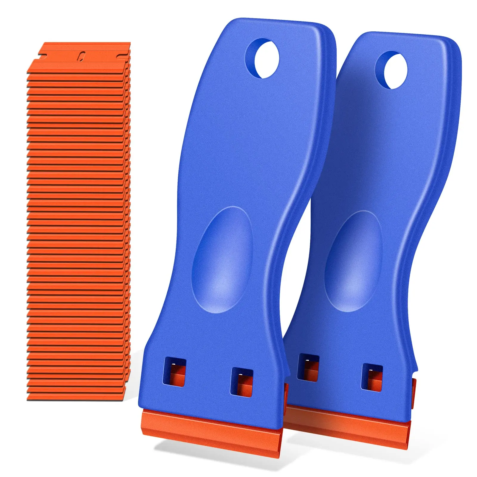 Plastic Razor Blade Scraper 2 Pack Razor Scraper with 100 Pcs Razor Blades for Removing Glue, Sticker, Decals, Tint from Car Window and Glass