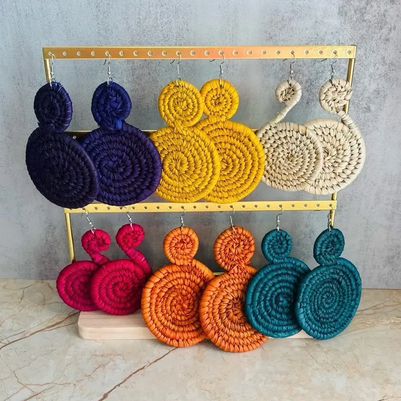 46/ PLATE SHAPE:Handmade Raffia Leaves Earrings Naturally Colored Created to Elevate  Fashion Taste and Celebrate Afro Heritage.