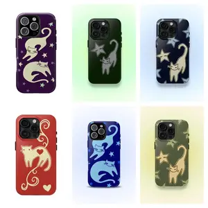 Purple starry sky cat phone case, cute Y2K retro style, cool girly gift, compatible with iPhone 17/16/15/14/13/12/11 and Samsung Galaxy S21-S25.