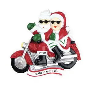 Personalized Motorcycle Mr & Mrs Claus Couples Christmas Ornament