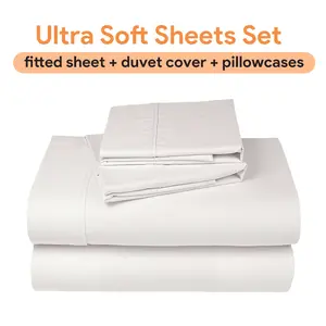 Kasentex Ultra-Soft Bed Sheet Set - Deep-Pocketed Fitted Sheet, Duvet Cover, Pillowcases - Available in Twin, Twin XL, Full, Queen, King, California King Sizes - Machine Washable