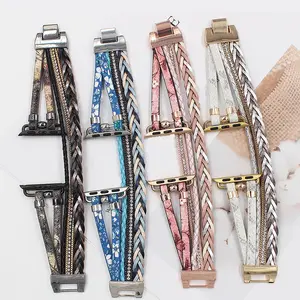 GIROUETTE Ethnic Braided Bracelet Watch Band, 1 Count Replacement Watch Band for Women, Wearable Accessories Compatible with Apple Watch Series 9 8 7 6 5 4 3 2 1 SE SE2