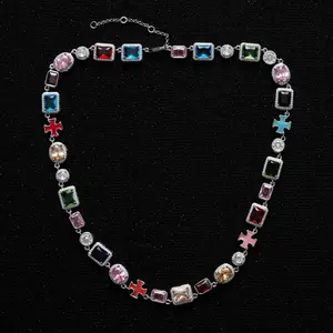 [ICE HUE]18K Gold Vacuum Plated Copper with 5A+ Sri Lanka Colorful Zircon Dopamine Necklace Miami Italy Mexico & Micro Inspired for Women & Men Luxury Jewelry,Daily Wear,Casual Fashion,Gift Idea,,Classic,Hip Hop,Simple,Sporty Style