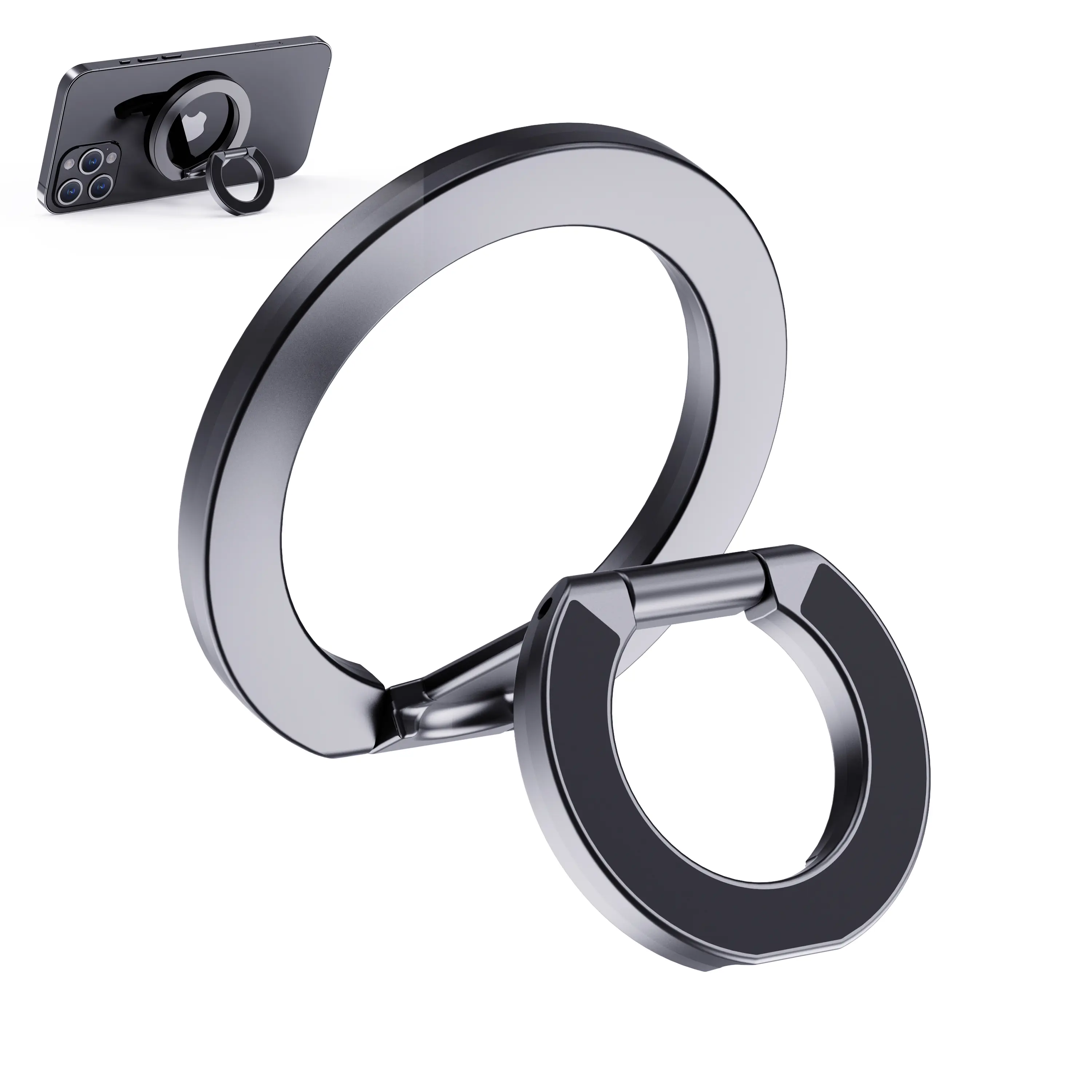 Dual-Sided Magnetic Metal Phone Ring Grip, Foldable Kickstand Stand & Universal Finger Bracket Accessories for Car Mount, Landscape View Compatible with iPhone 17 16 15 14 13 Pro Max Plus Devices, Adjustable