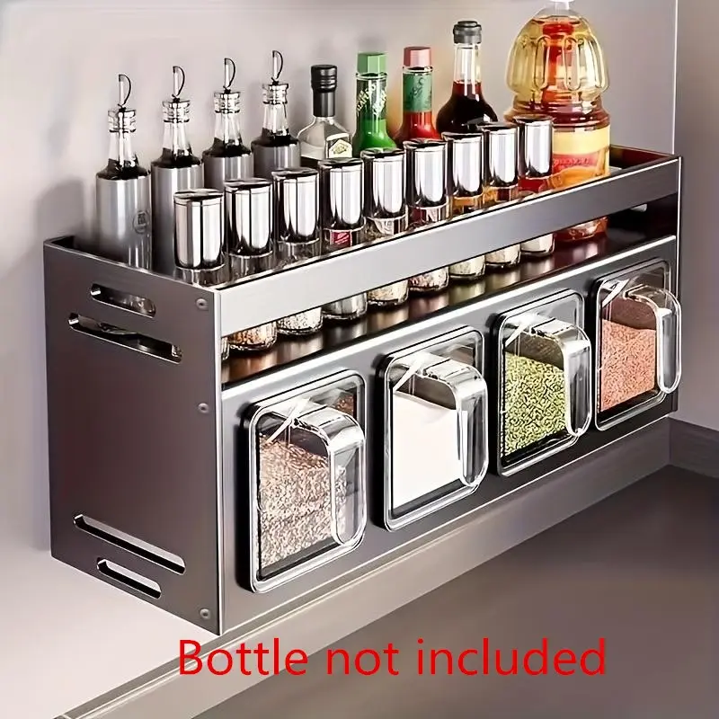 Wall-Mounted Spice Rack Organizer, Kitchen Storage Shelf No Drilling Required Durable Aluminum Space-Saving Essential for Home Dining Room Open Shelf Storage, Pantry Spice Shelf