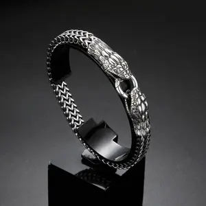 New Trendy Personalized Woven Stainless Steel Double-Headed Snake Men's Bracelet, Retro Domineering Bag Charm, Sports & Outdoor Fan Shop Fashion Accessory