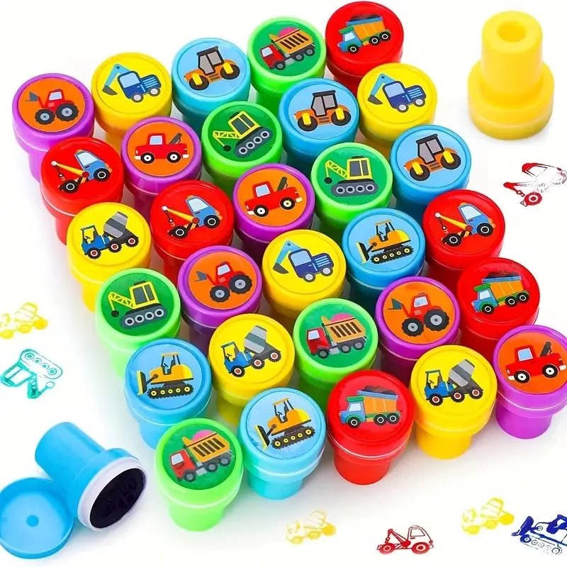 10/20 Pcs car-themed stamps, including garbage truck stamps, construction vehicle self-inking stamps, and dump truck plastic stamps, Engaging, suitable for teachers to use