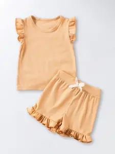 Girls' Summer Sweet Color Block Set, Short Sleeve Fitted Top & Shorts Two-Piece, Casual Style, Regular Length, Outfit, Summer Gift Set, Clothes Set