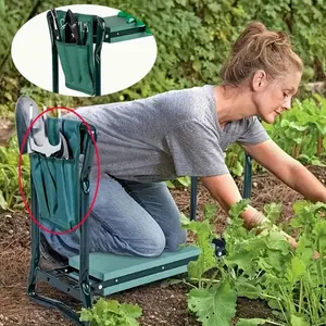 Garden Kneel Stool Portable Side Bag Organizer, Durable Oxford Knife Holder, Washable Square Chair Organizer with 3 Pockets for Lawn Care and Planting