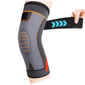 Adjustable Knee Brace, High Elastic Fiber Knee Supports with Pressure Strap for all Size Knees of Men and Women Right and Left Knee (Orange)