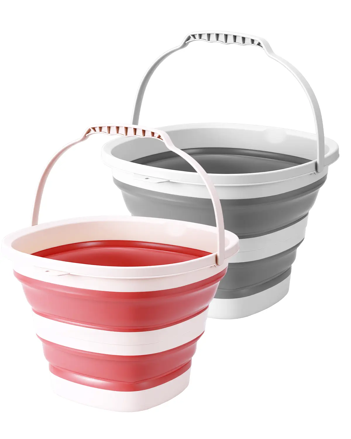 2-Pack 10L Silicone Collapsible Bucket Set, Lightweight Foldable Household Cleaning Pail with Handle, Wall-Mountable for Outdoor Camping & Car Wash, Bathroom Organiser