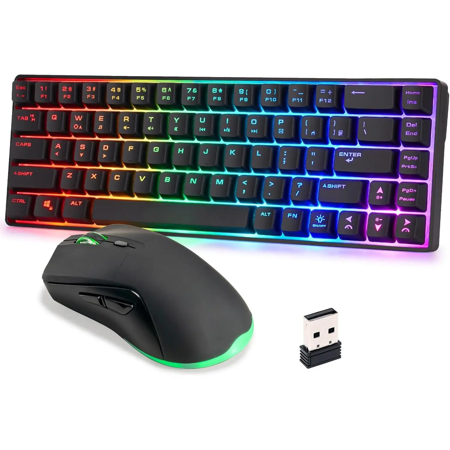 Durable 60 Percent Keyboard Mouse Set, Light Up 68-Key Wireless Gaming Combo, Rechargeable 2000mAh Battery, LED Backlit Portable Waterproof Compact Keyboard & Mice for PC/Mac Gamers, Durable Keyboard, Light Up Keyboard