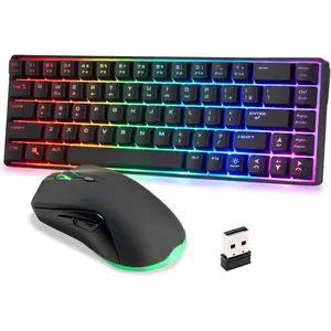 60% Wireless Gaming Keyboard and Mouse Combo,LED Backlit Rechargeable 2000mAh Battery, Portable 68 Keys Waterproof Small Compact Keyboard Mice for PC/Mac Gamer(Wireless)