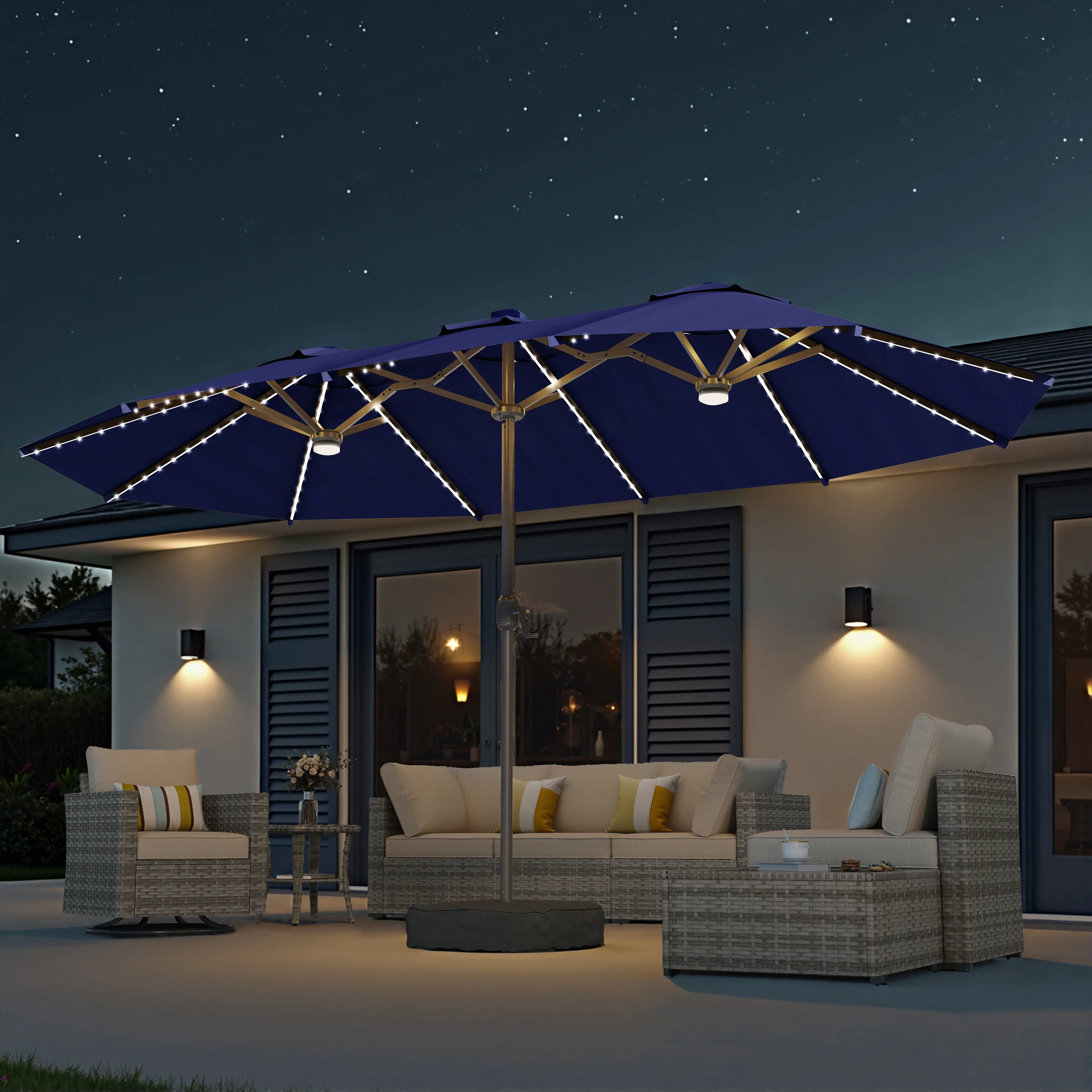 Dark Blue With Solar Colored Lights