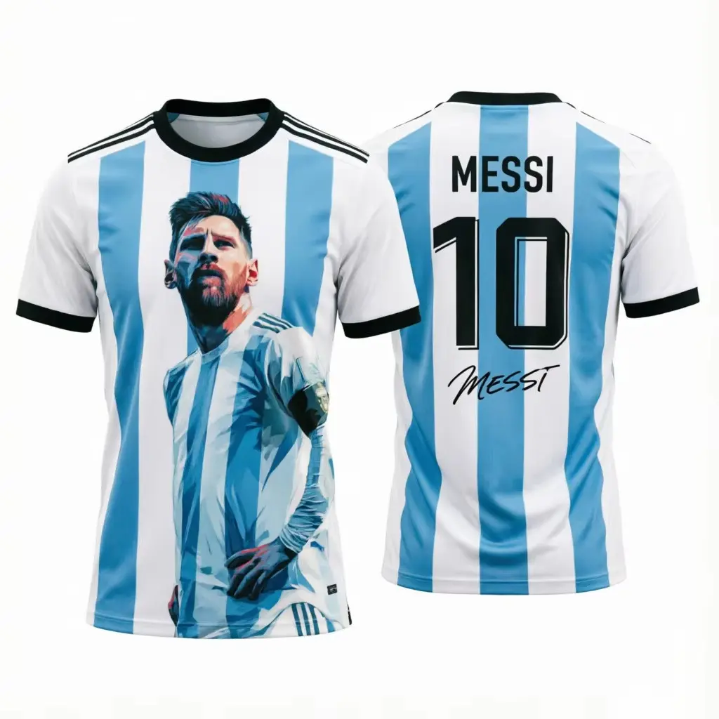 Argentina Champion Trophy Soccer Jersey Shirt, Blue White Fan Graphic Tee