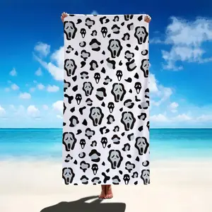 Funny Horror Screaming Ghost Face Printed Microfiber Quick-Dry Beach Towel, Skull Leopard Print Absorbent Bath Towel, Lightweight Sand-Proof Swimming Towel, Suitable for Vacation, Camping and Gym Use