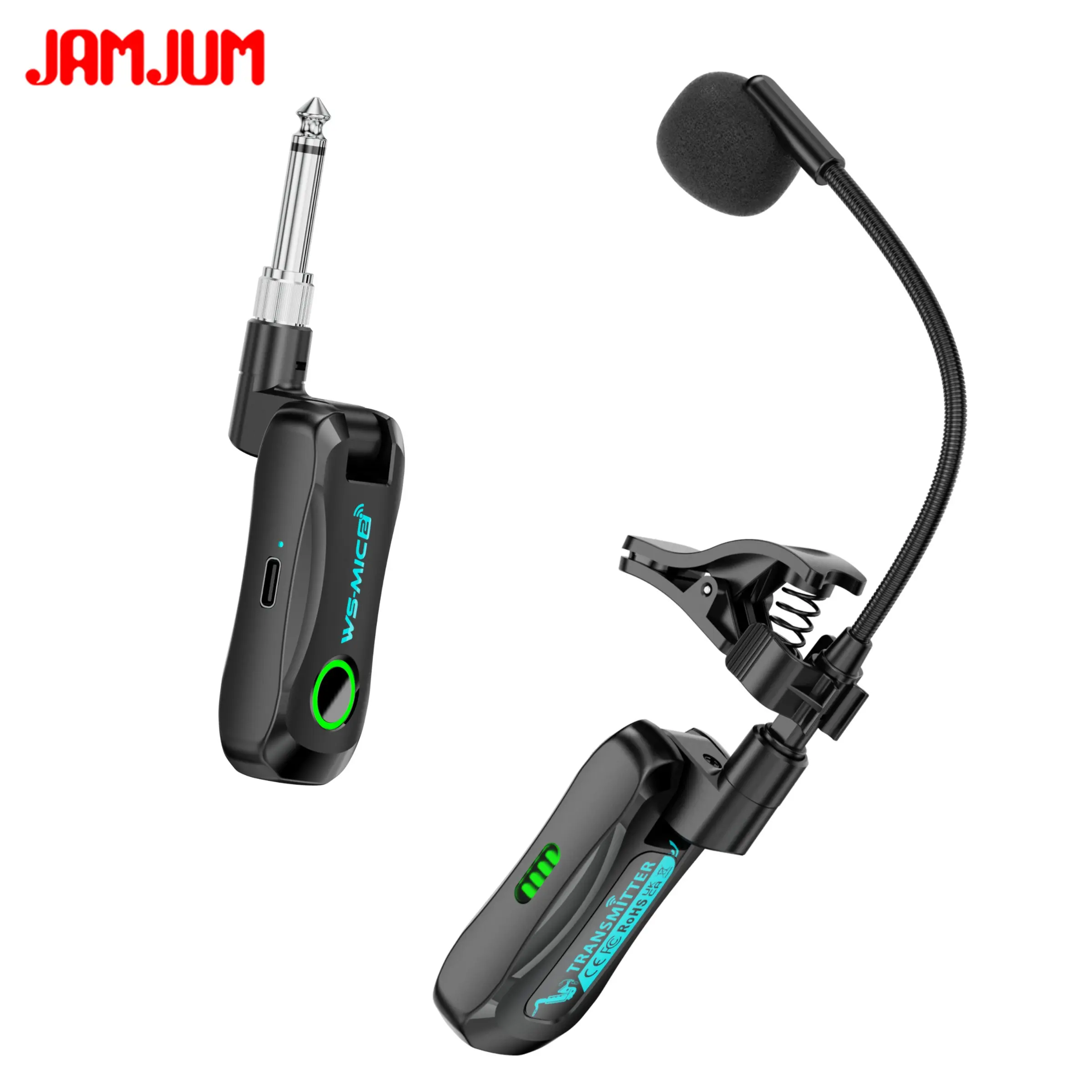 JAMJUM Ws-Mic2 Wireless Saxophone Microphone, Wireless Mics, Wireless With Mic, High-Quality Sound, Directional Noise Reduction, Rechargeable Battery, Ideal for Saxophone player