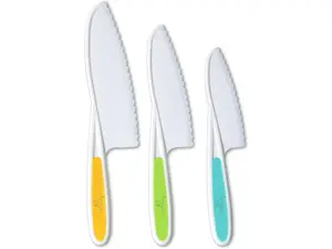 Tovla Jr. Knives for Kids 3-Piece Nylon Kitchen Baking Knife Set: Children's Cooking Knives in 3 Sizes & Colors - Firm Grip, Serrated Edges, BPA-Free Kids' Knives - Multi Green