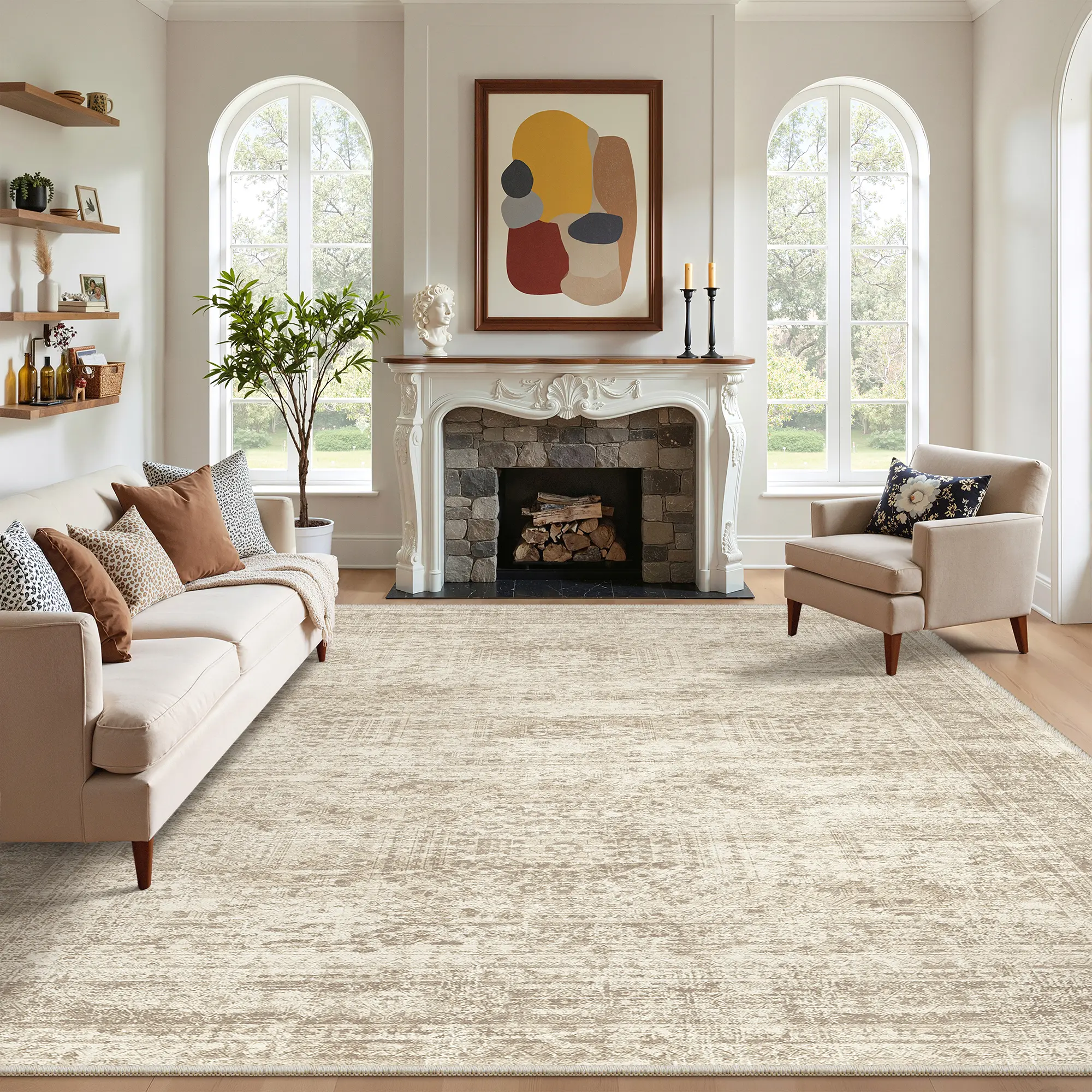 Art&Tuft Classic Geometric Indoor Area Rug - Large, Soft, Non-Slip, Stain-Resistant, Machine Washable Rugs for Bedroom, Household Decor (Various Sizes), Machine Washable Rug,back to school,dorm essentials,home decor,home essentials