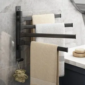 Bathroom Towel Rack Rotatable Towel Holder Space Aluminum 2/3/4/5-Bar Towel Hanger Kitchen Shelf Paper Hanging Wall Mounted