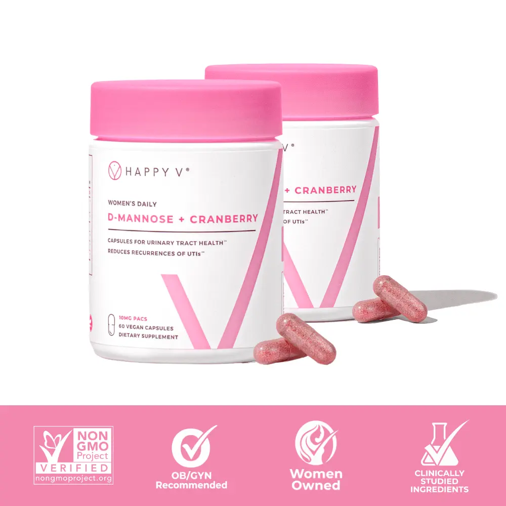 Happy V: D-Mannose + Cranberry Capsules 2-pack Bundle for Urinary Tract Health