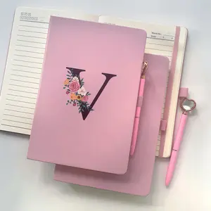A5 Size Floral Letter Notebook, Hard Cover, Heart Diamond Pen Included, Lined Pages, 100 Sheets/200 Pages, Ideal for Office Learning Use
