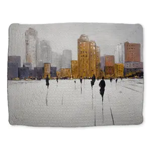 360 Stand Rectangular Polyester Placemat - 14x18 in., Stylish Modern Cityscape Gray Building Design, Kitchenware Tableware for Home Decor, Coasters-Compatible Accessory, Coasters Home Decor, Coasters For Table