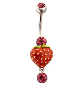 Strawberry Pink CZ Belly Button Ring