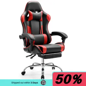 Gaming Chair, Office Chair High Back Computer Chair Leather Desk Chair Racing Executive Ergonomic Adjustable Swivel Task Chair with Headrest and Lumbar Support Video Game Desk Chair - Ergonomic Computer with Footrest and Comfy Lumbar Support, PU Leather