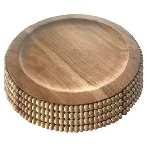 Temp-tations Set of (4) Beaded Wood Charger Plates