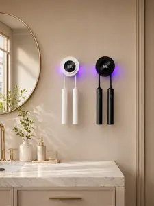 Deep UV Toothbrush Sanitizer with Smart Sensor Opening, No-Drill Adhesive Wall Mount, Removable Sealed Box, Harmful Bacteria Elimination, Space-Saving Bathroom Toothbrush Holder for Family Oral Hygiene