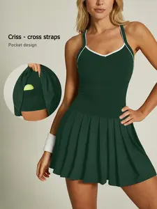 Women's High Waist Pleated Skirt, Breathable Quick-Dry Fabric, Adjustable Shoulder Straps, Safety Lining, Back Cross Design