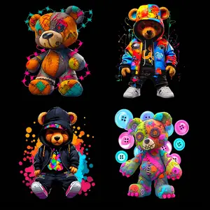 Mixed Color Bear Design Vinyl Appliques, 4 Counts/set Heat Transfer Stickers for DIY T-shirts, Pillows & Clothing Decor, Easy to Use, Durable