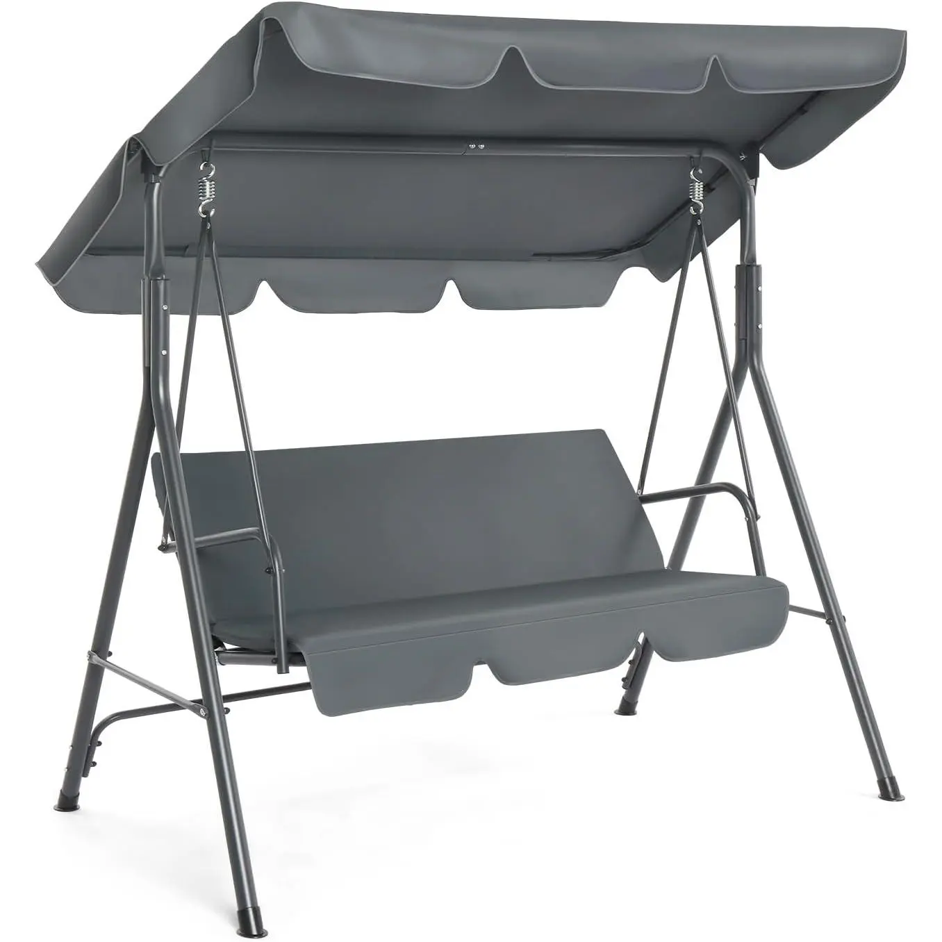 VINGLI 2 Person Outdoor Patio Swing Set, Adjustable Canopy Swing with Cushion, Heavy Duty 550 LBS Porch Swing with Steel Frame Suit for Yard, Garden, Lawn, Grey
