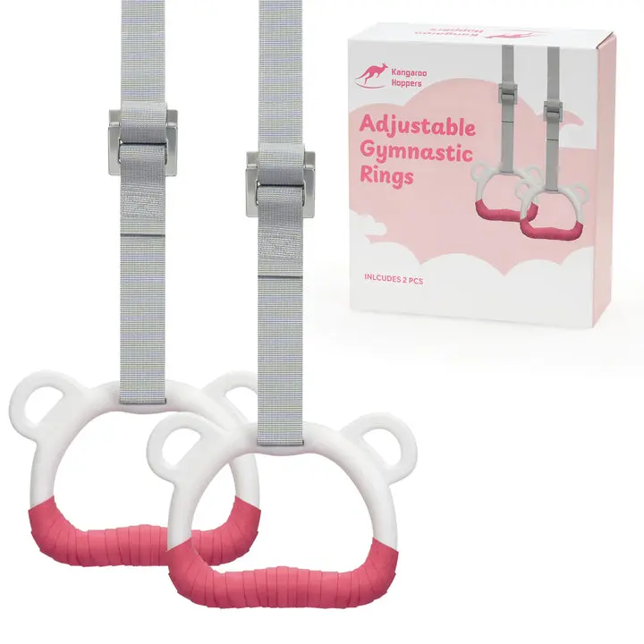 Kangaroo Hoppers Kids Adjustable Gymnastics Rings Set, Sports Equipment for Home Daily Exercise, Fits Different Heights, Home Training