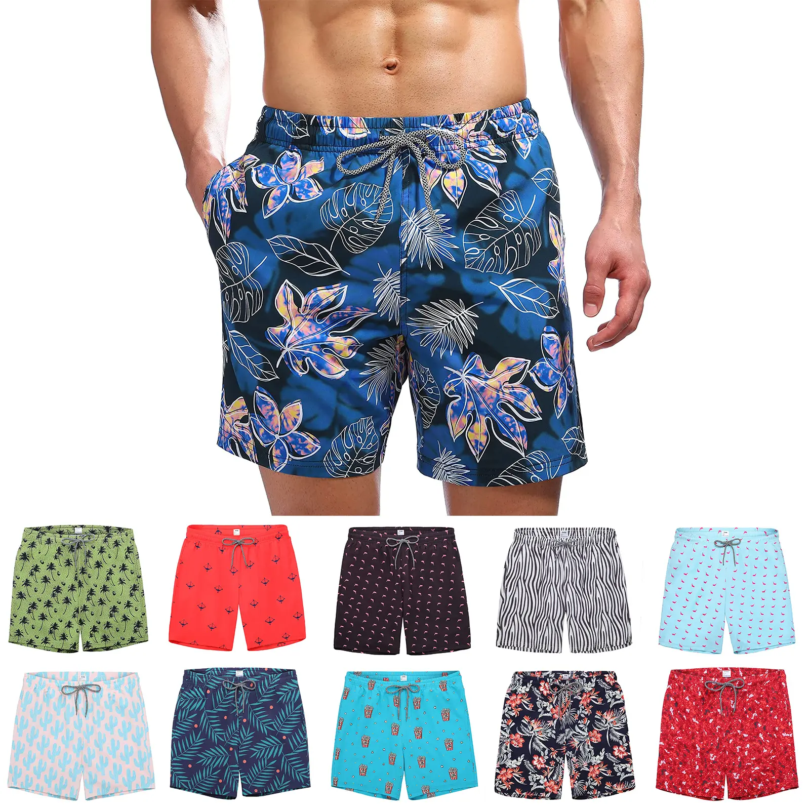 Men's Solid Athletic Swim Trunks, Quick-Dry Above The Knee Shorts with Mesh Lining and Secure Pockets for Summer Activities, Swimsuit Shorts, Water Sports, Polypropylene, Assorted