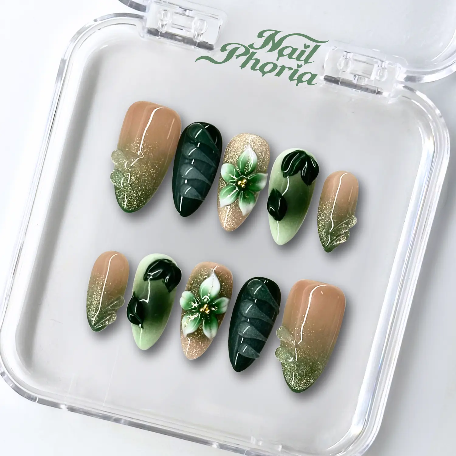 NailPhoria TAURUS BLOOM - Handmade Press-On Nails | Reusable, Salon-Quality, Long-Lasting, Glossy Design