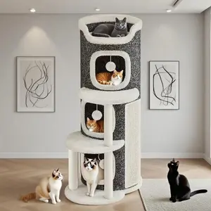 All Cat Tree for Indoor Cats, 3-Tier Multi-Level Cat Tower with 3 Cozy Condos, Scratching Post, Vertical Scratcher, Top Perch & Hanging Balls, Sturdy Heavy Duty Cat Furniture for Kittens Adult Large