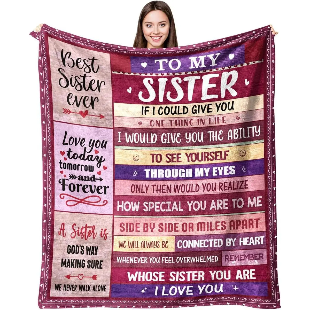 Lightweight Cozy Personalized Flannel Slogan Print Skin-Friendly Blanket - Unique Gift for Sister from Sibling, Ideal for Sofa Bed Use, Perfect for Birthday or Mother’s Day Presents, Lightweight Cozy Blanket, Personalized Flannel Blanket