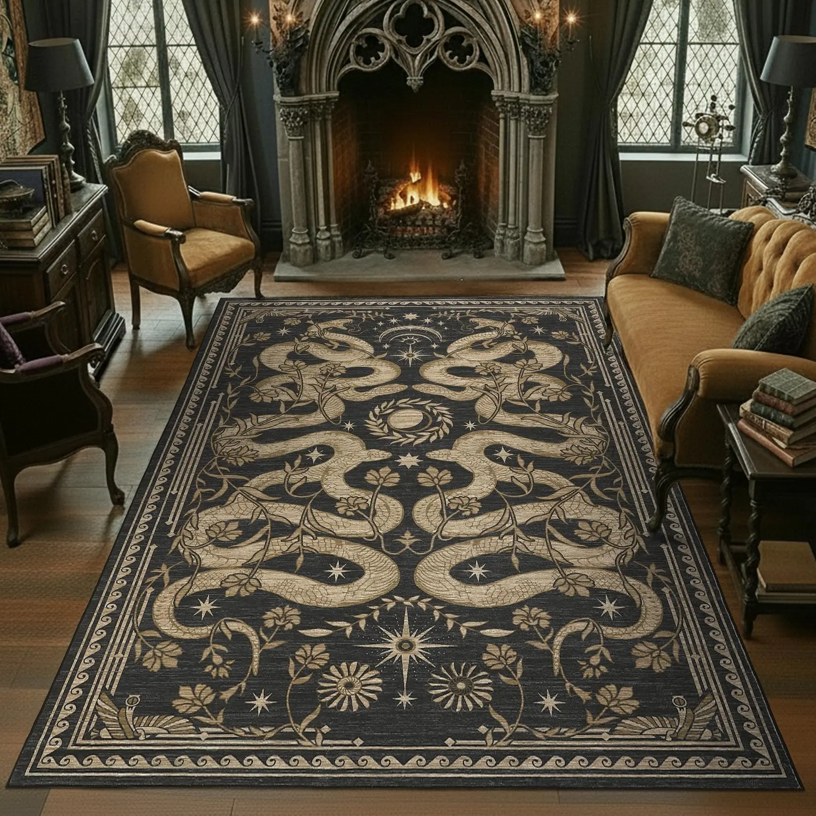 Garvee Snake 8 x 10 Rug for Living Room Washable Non Slip Forest Soft Low-Pile Stain Resistant Thin Large Throw Carpet for Bedroom Dining Room Office Dark Grey