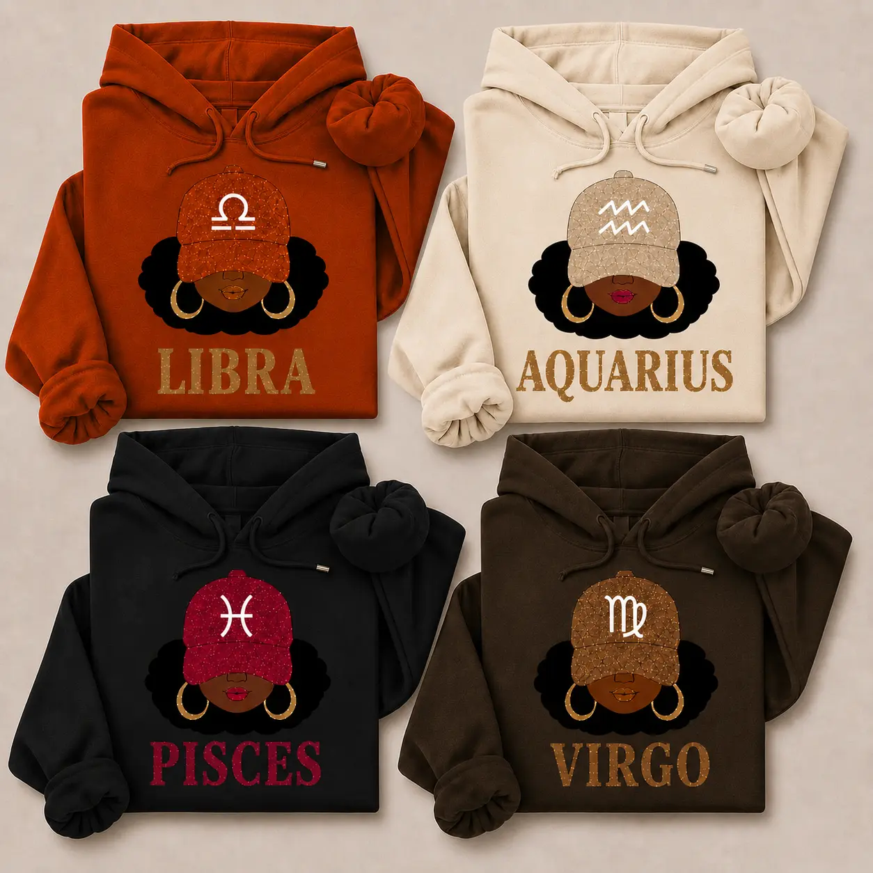 12 Zodiac Slay Girl Hoodie, Afro Zodiac Sign Hooded Sweatshirt, Cozy Horoscope Graphic Pullover, Perfect Gift for Zodiac Lovers