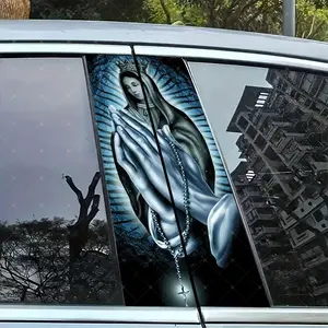 2pc Virgin Mary Prayer Car B Pillar Sticker, Vinyl Protection Decal, Car Decals, Easy Peel & Stick, Sunproof Waterproof Scratch Resistant, Sticker For Cars