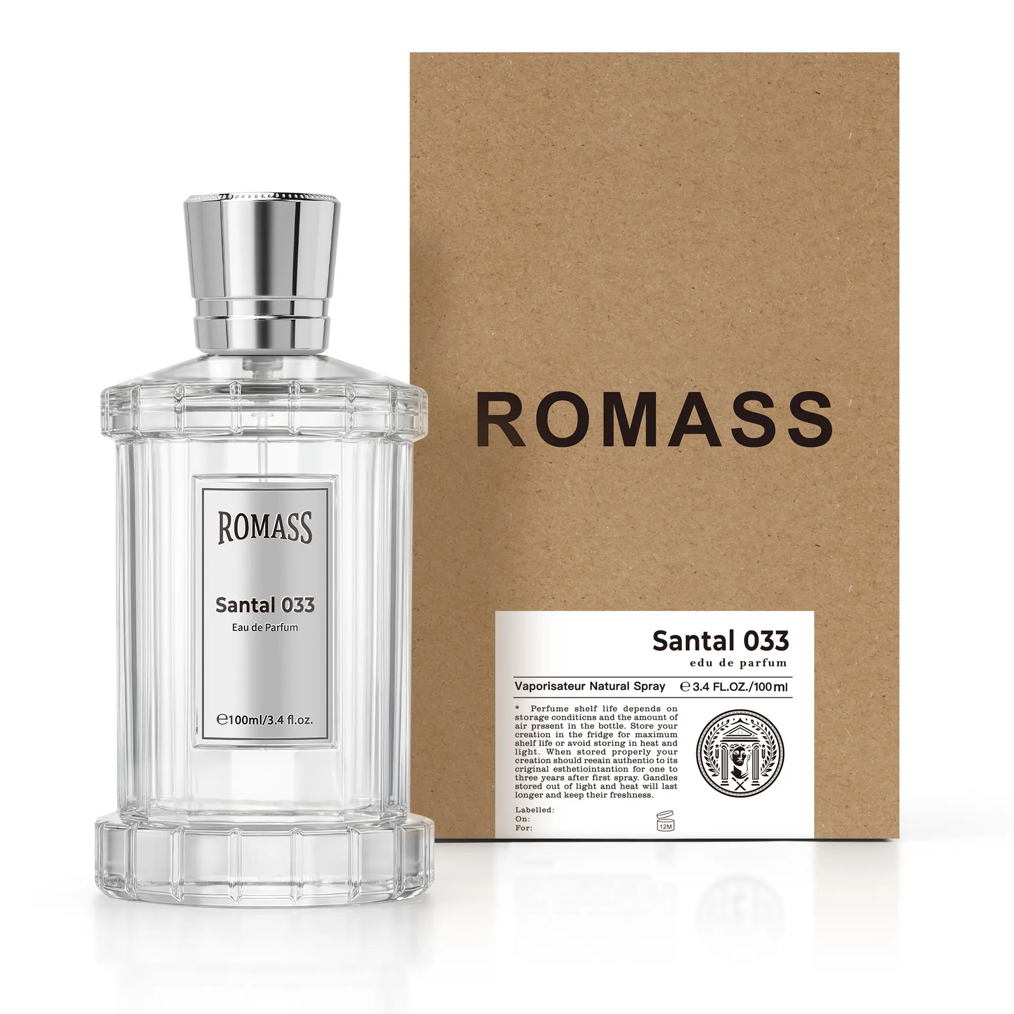 ROMASS Santal 033 Unisex EDP Parfum Spray 100ML Aromatic Woody Fragrance with Cardamom Violet Cedarwood Sandalwood Vetiver Musk Leather Violet #Summervibes