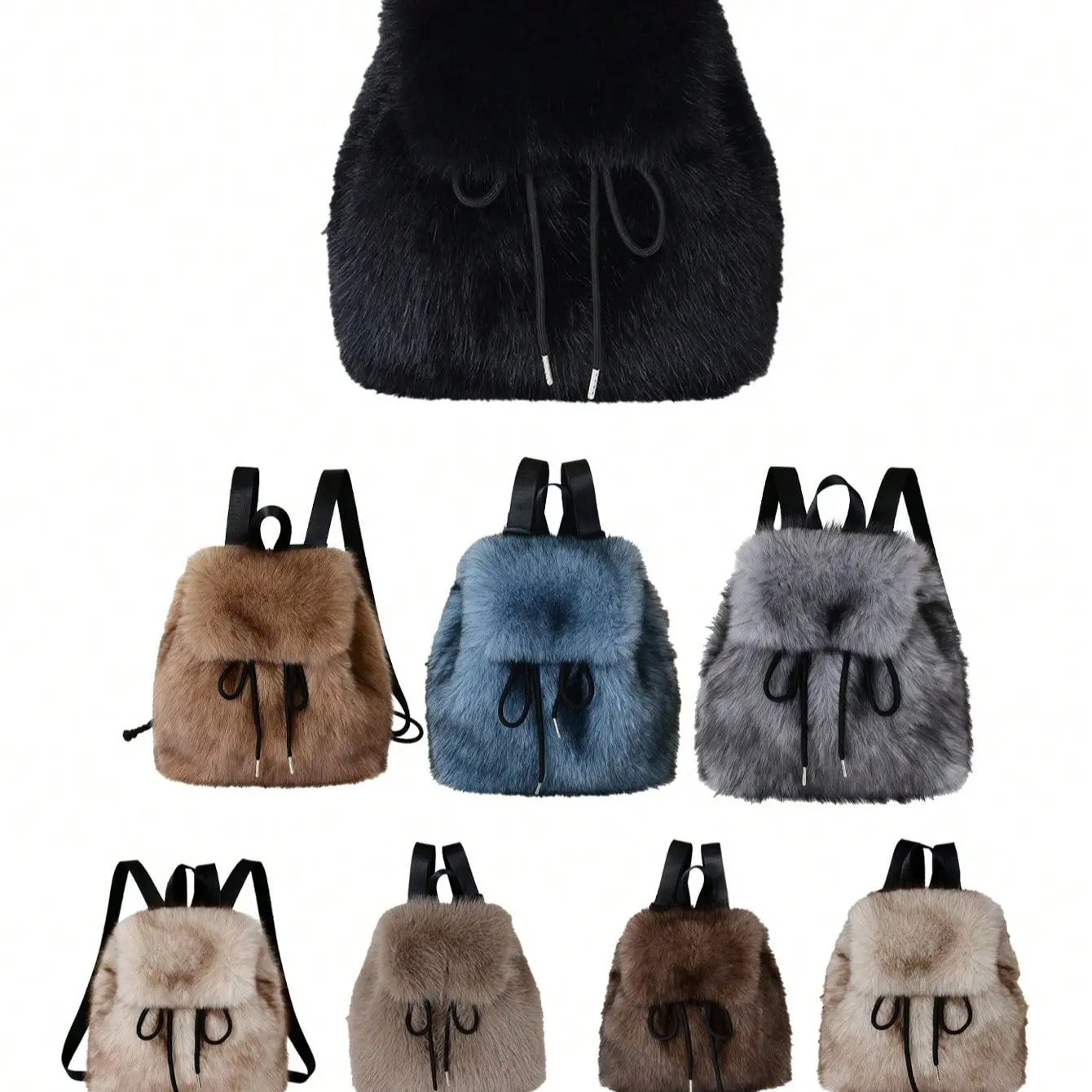New Cute Fox Fur Fuzzy Backpack for College Students, Large Drawstring Closure, Ultra-Large Capacity, Soft Plush Material, Multiple Styles