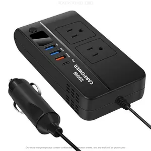200W High Power Car Inverter, 3 USB & 1 Type-C Car Power Inverter with Switch, DC 12V to 110V AC Converter for Car, SUV, Truck, Cigarette Lighter Plug(FS)
