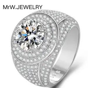 Luxury Imitation Moissanite Sparkling Diamond Men's Ring Full Diamond Plated 18K White Gold Color Gold Inlaid Diamond Domineering Ring