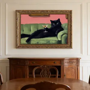 Funny Poster Art Print Black CatMartini Vintage Quirky Humor Bar Cart Wall Decor Cute Animal Painting Picture Print Artwork for Bedroom Living Room Bathroom home wall poster print canvas posters  room  decor  art