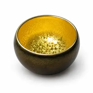 Handmade Golden Glaze Tea Bowl, Artisan Ceramic Gongfu Tea Cup for Tea Ceremony